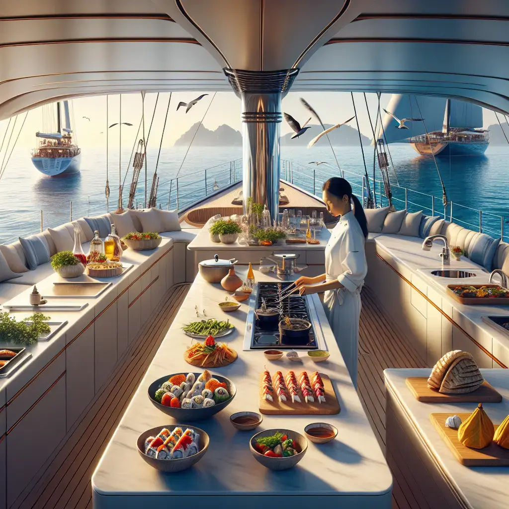 Representación de Cocina de Vela Explorando Sabores Globales en el Mar