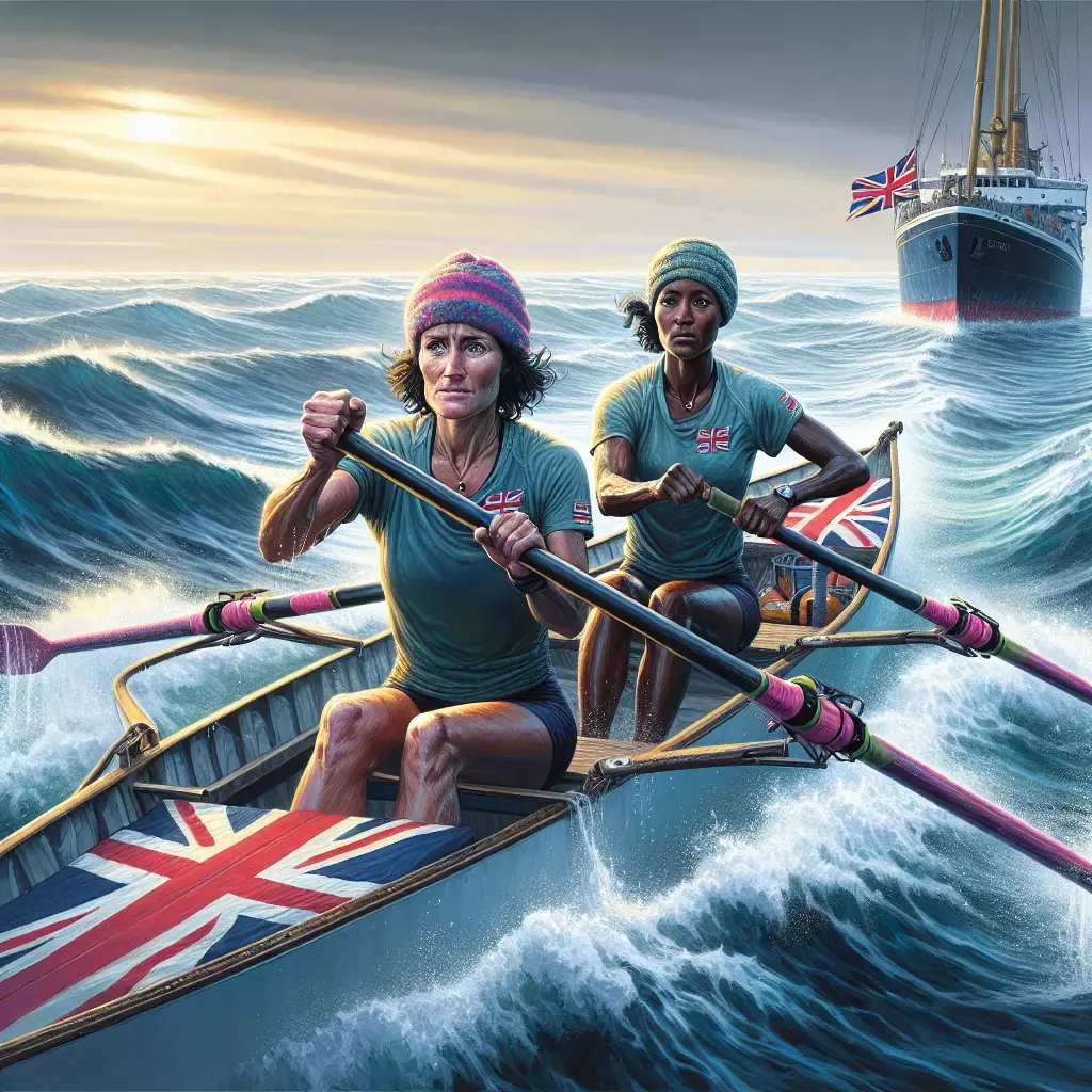 Representación de Dos mujeres británicas reanudan el intento de remar sin parar 8.000 millas por el Océano Pacífico tras un rescate en alta mar